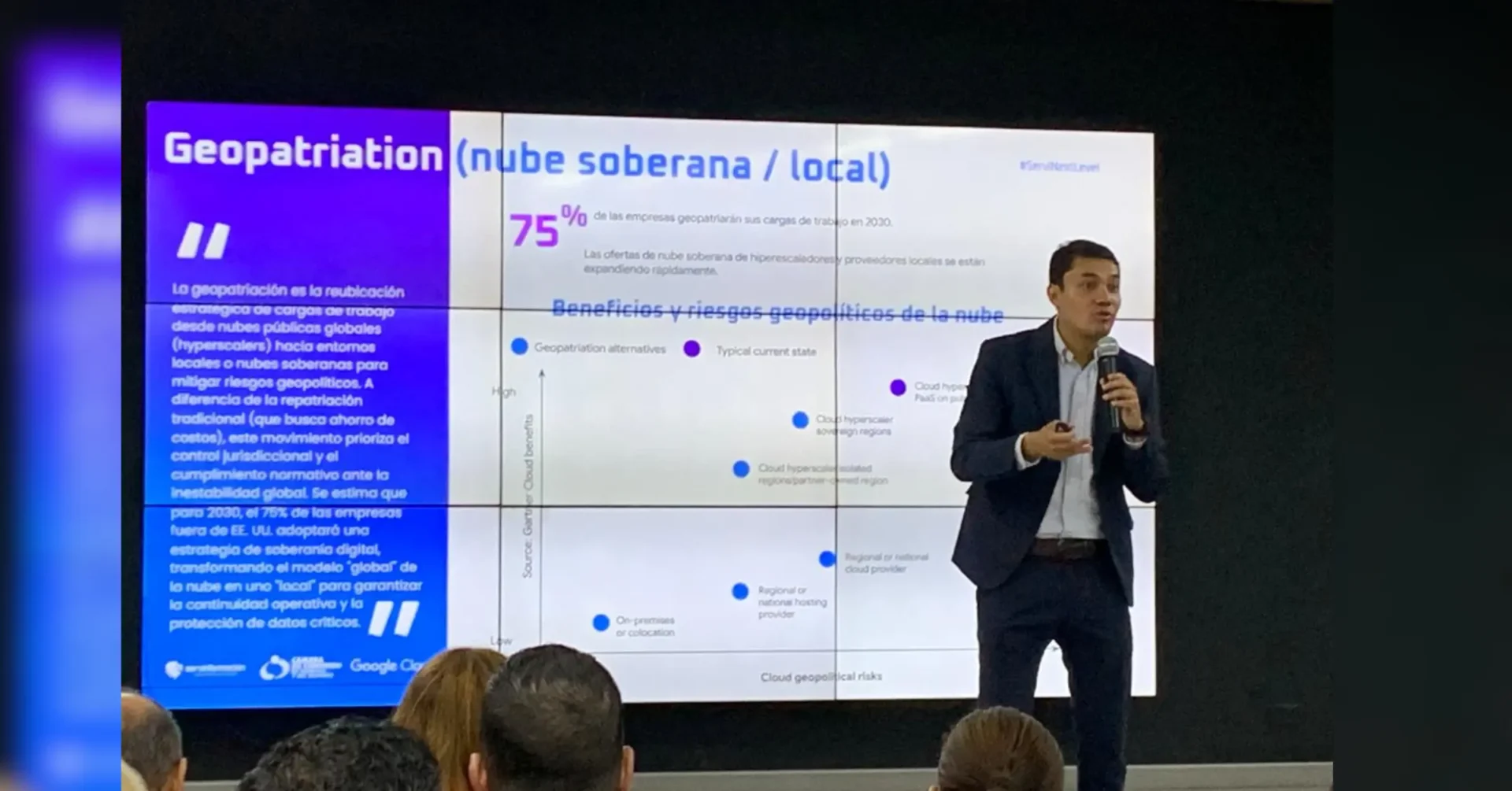 Conferencia sobre inteligencia artificial empresarial durante el anuncio del nuevo Centro de IA en el Quindío, ante empresarios del departamento.